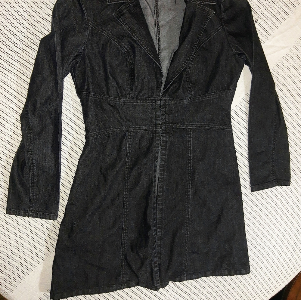 Medium Dark Denim Long Fitted Jacket - image 2